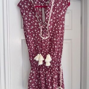 Poupette St Barth mauve/pink Floral Romper with Tassels